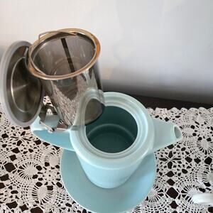 Tealyra Tea for One Light Blue Teal Teapot with Strainer and Teacup